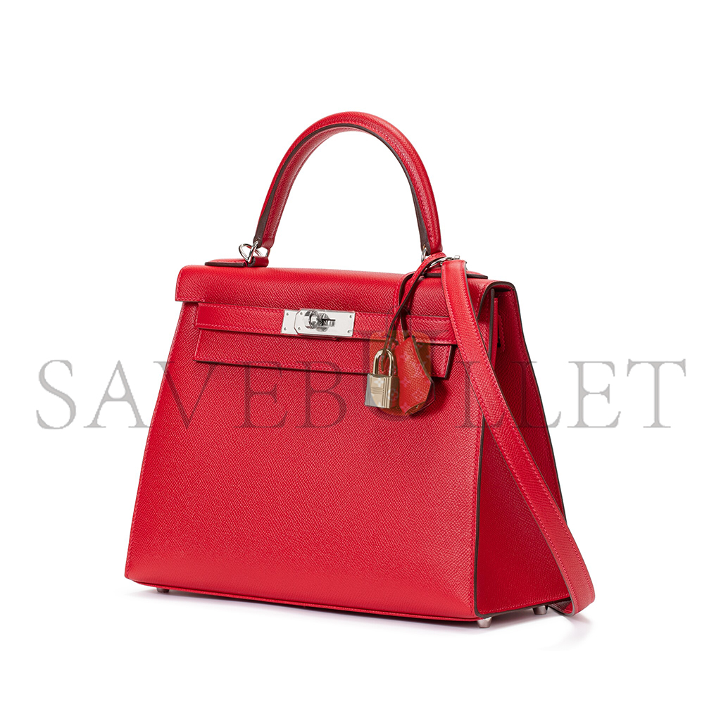 HERMÈS MASTER ROUGE CASAQUE EPSOM SELLIER KELLY 25 PALLADIUM HARDWARE (25*17*7cm) 